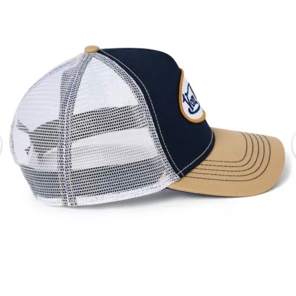 NEW Von Dutch Hat Navy Tan Patch Trucker Mesh SnapBack Cap NWT Retro unisex Y2K - Picture 3 of 8